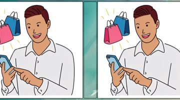 أوجد ال3 اختلافات بين صورتين لرجل يتسوق عبر الانترنت ويشتري لزوجته بعض الهدايا